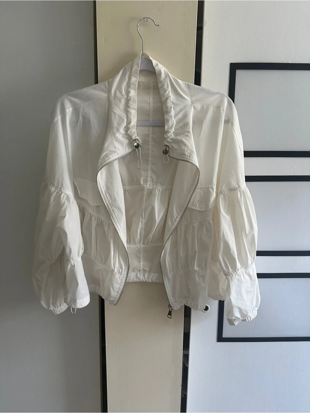 Not Rated White Gathered Zip-Front Bomber Jacket